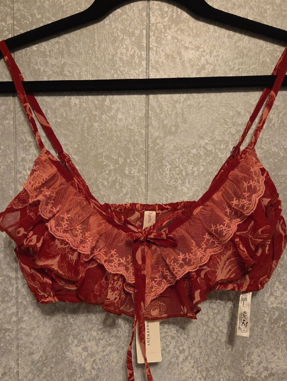 Anthropologie Red Ruffle Lace Bralette